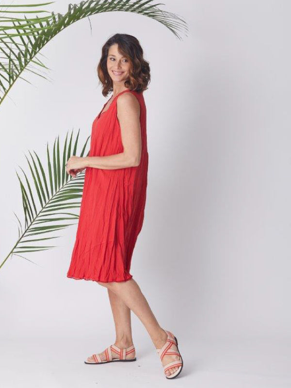 Mika Upcycled Crinkle Dress - Allure Red