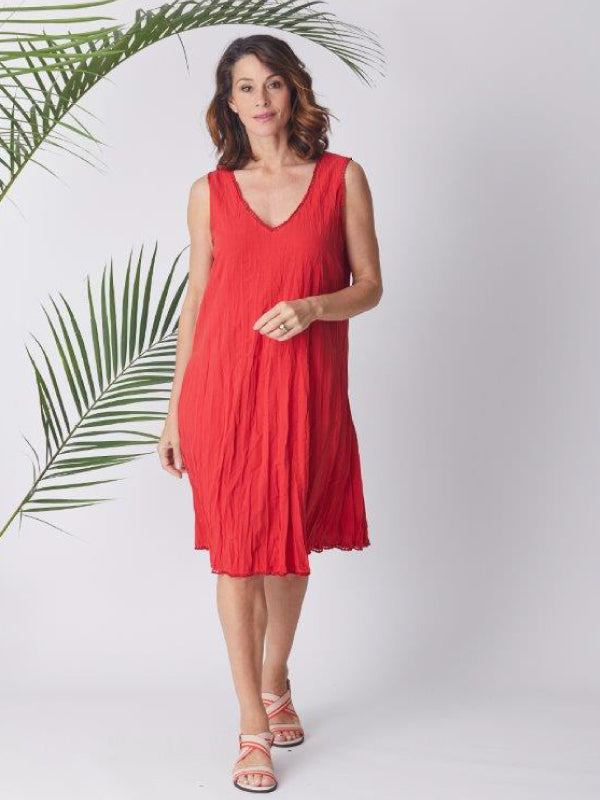 Mika Upcycled Crinkle Dress - Allure Red