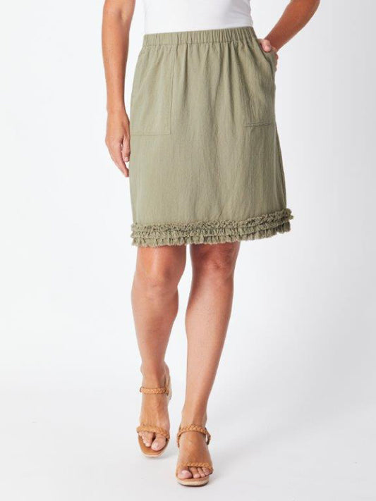 Estelle Ruffle Upcycle Skirt - Khaki